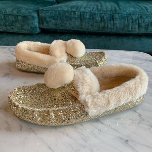 Mini Boden Girls’ Slipper- glitter gold